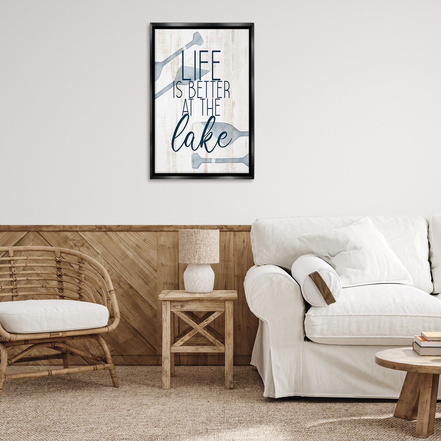 Stupell Industries Better at Lake with Oars Framed Floater Canvas Wall Art Design by Kim Allen