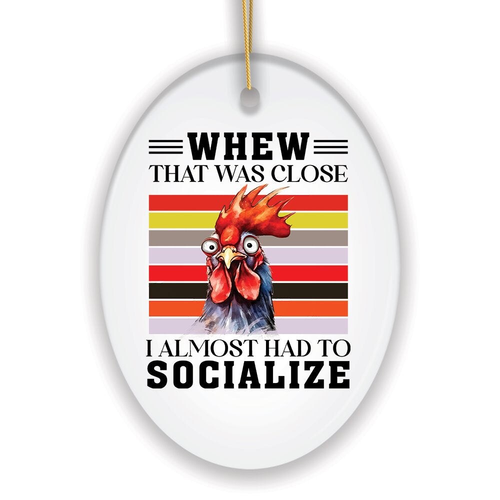 Quirky Antisocial Rooster Ceramic Ornament, Cute and Funny Christmas Gift