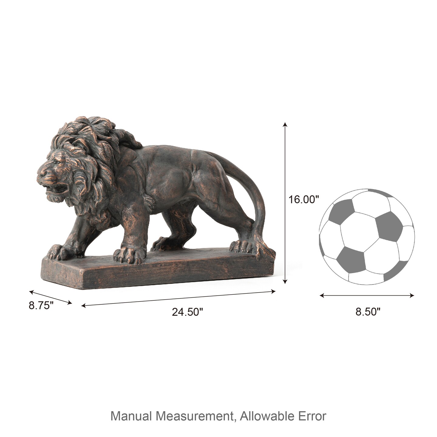 Set of 2 24.5&#x22;L MGO Bronze/Black Walking Lion Garden Statue