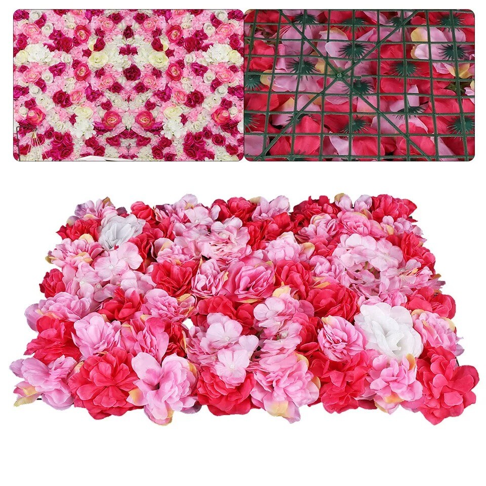 6pcs Artificial Wedding Silk Flower Wall Decor Background Rose Hydrangea Panels