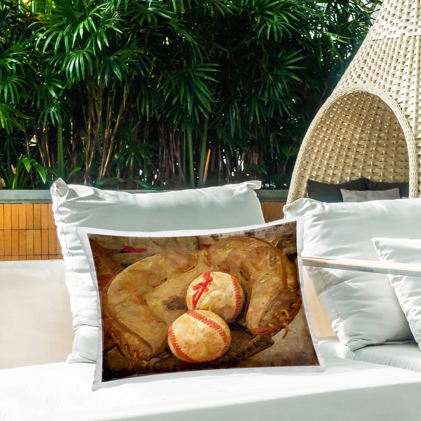 Baseball Catchers Mitt & Ball Outdoor Printed Pillow Design by Graffi*tee Studios, 14 x 7 x 20