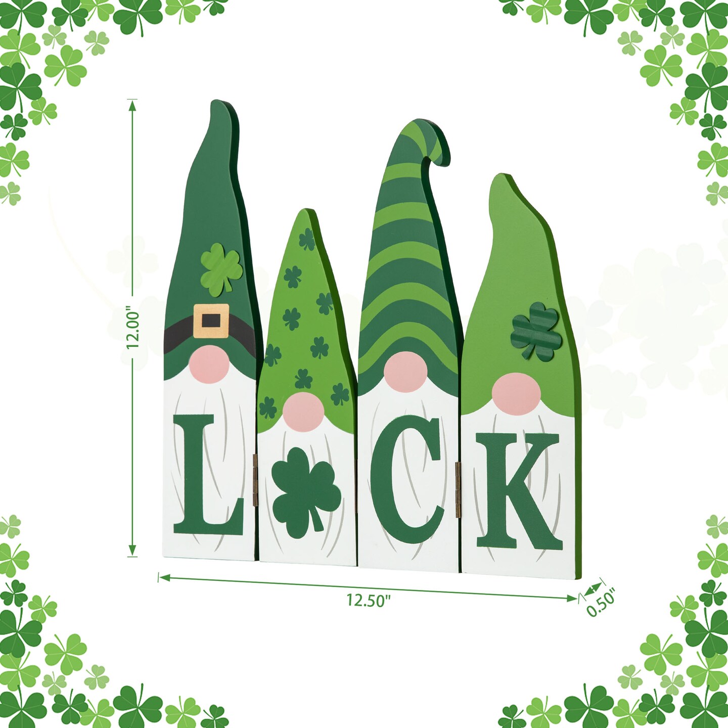 12.5&#x22;L St. Patrick&#x27;s Wooden Luck Shamrock Gnome Table Decor