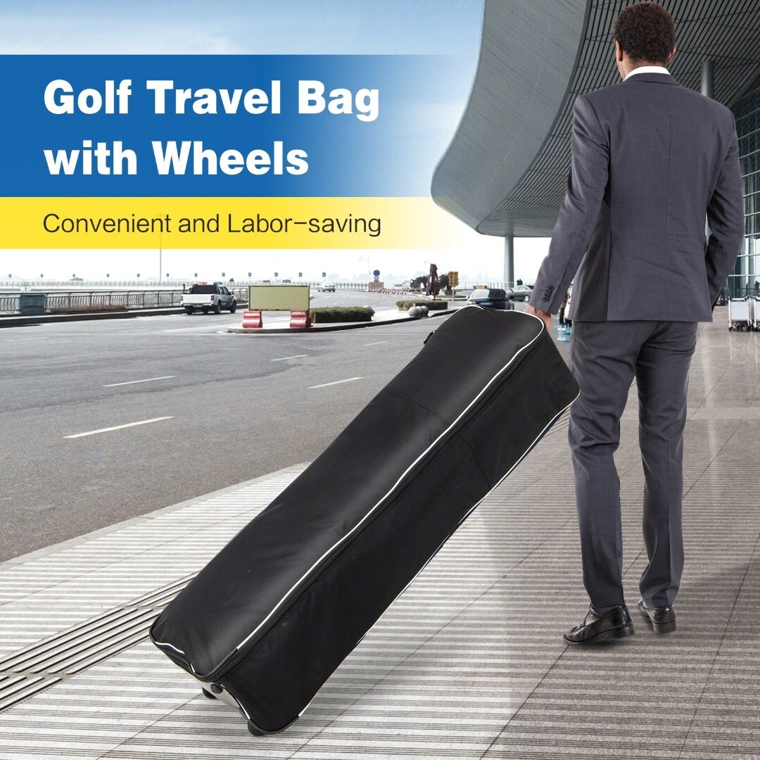 Black Soft-Sided Golf Travel Bag with Wheels and Keyhole for Padlocking