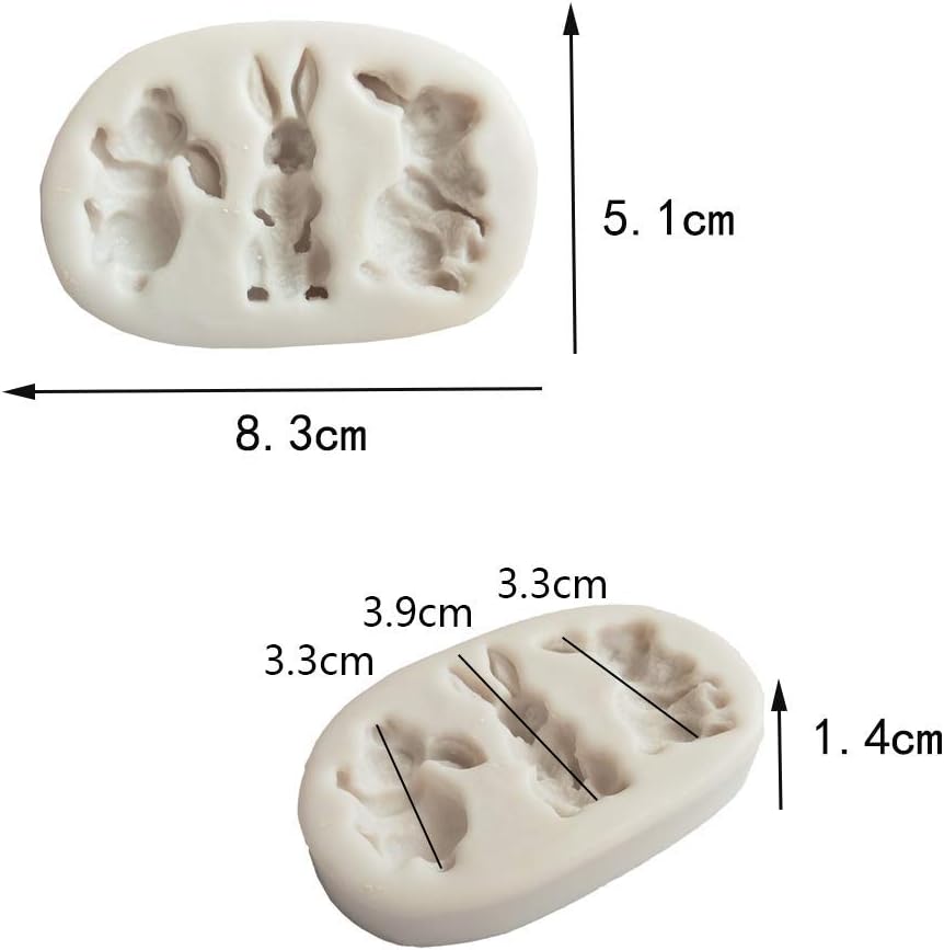 Set of 2 Rabbit Silicone Fondant Mold Easter Bunny Chocolate Candy Gum Paste Mold Cake Sugar Craft Decorating Tools Polymer Clay Mold