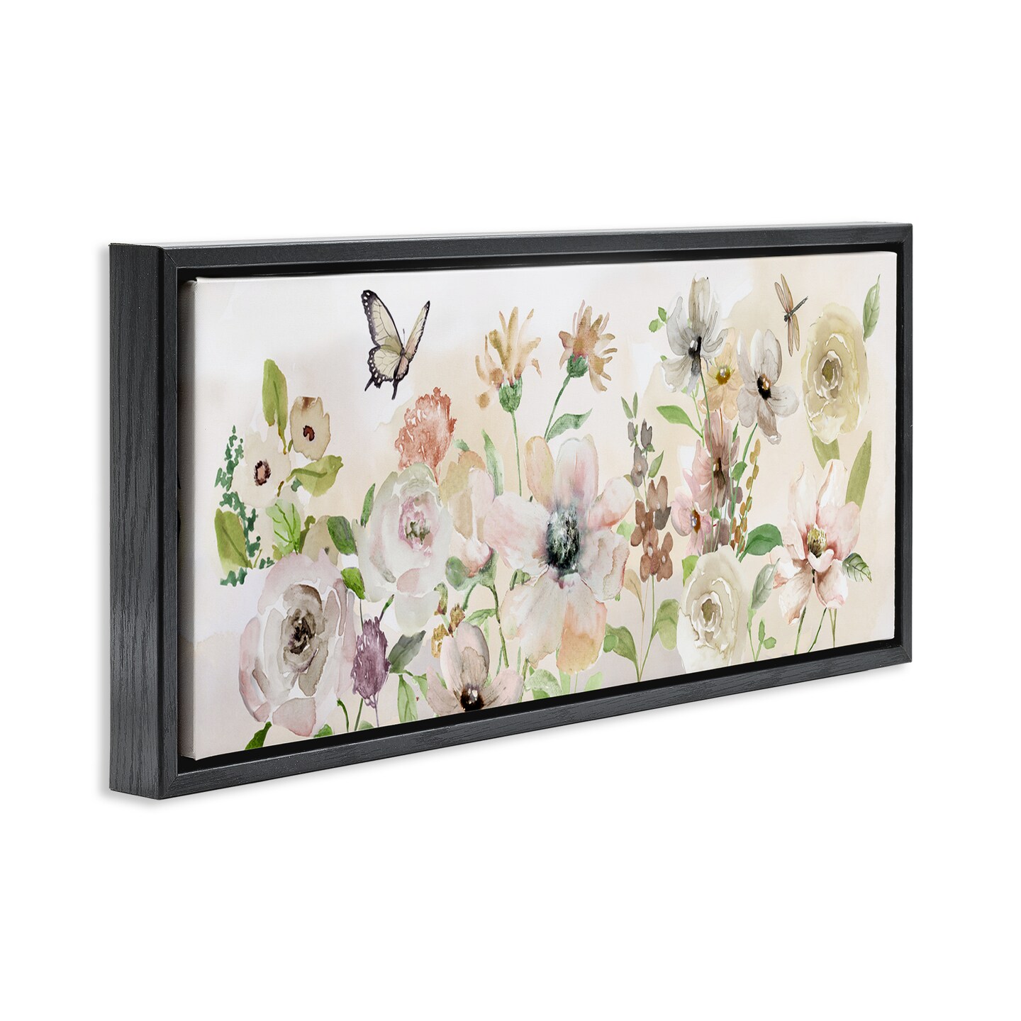 Stupell Industries Fluttering Insects & Florals Framed Floater Canvas Wall Art Design by Nan