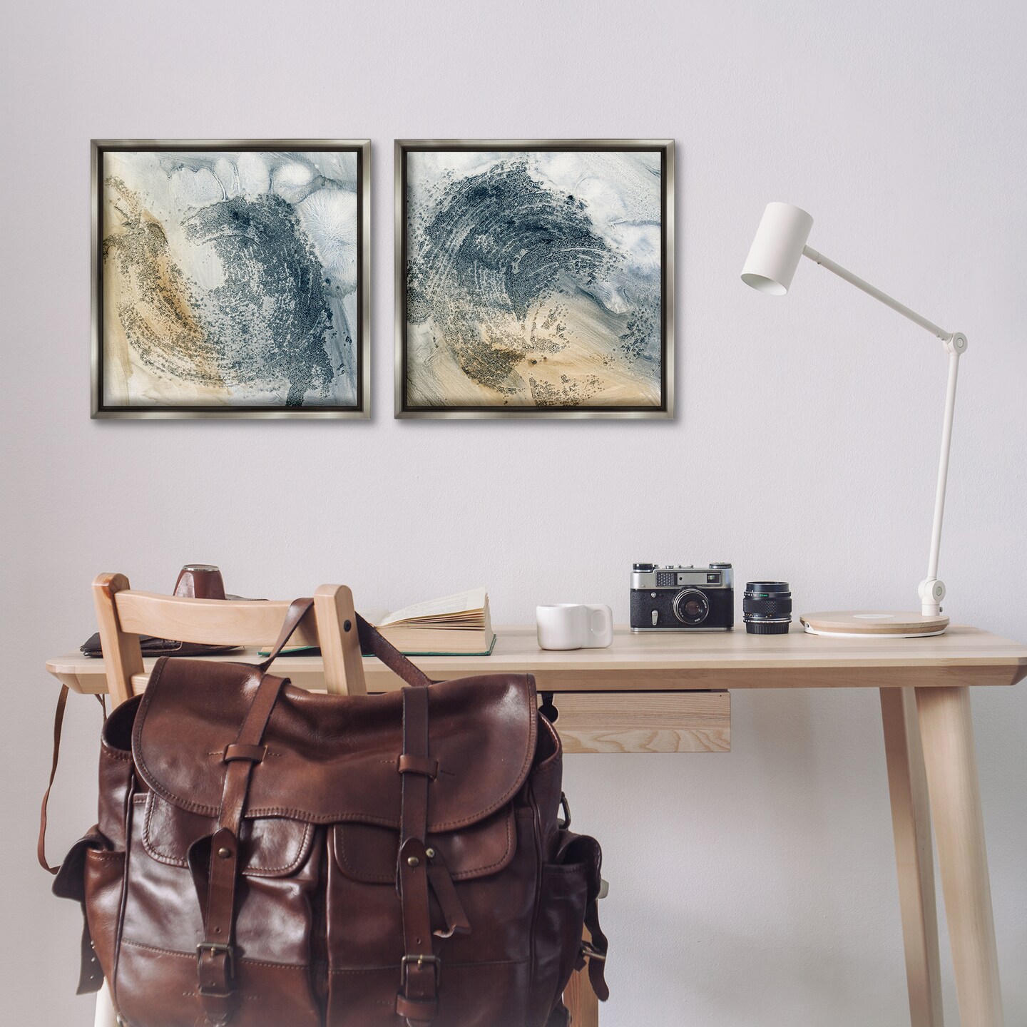 Stupell Industries Abstract Beige Blue Wave 2 pc Framed Floater Canvas Wall Art Set Design by Ethan Harper