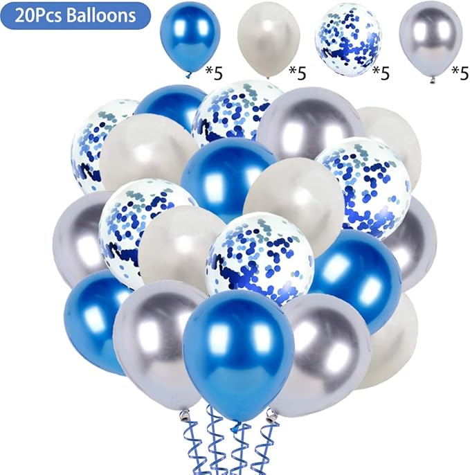 Happy Birthday Banner Bunting Party Balloons Confetti Latex Balloon Party Banners for Boys Women Men Birthday Banner Decorations (Navy Blue)