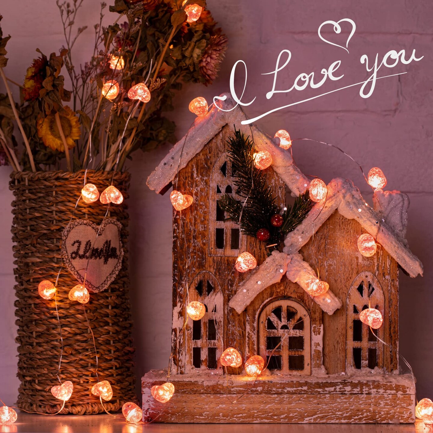 Valentine&#x2019;s Day Fairy String Lights - 10.5 ft 30 LED Pink Heart Battery Operated Fairy Lights with Timer and Remote, Twinkle Heart Lights for Wedding DIY Indoor Christmas Gift Valentine&#x27;s Day