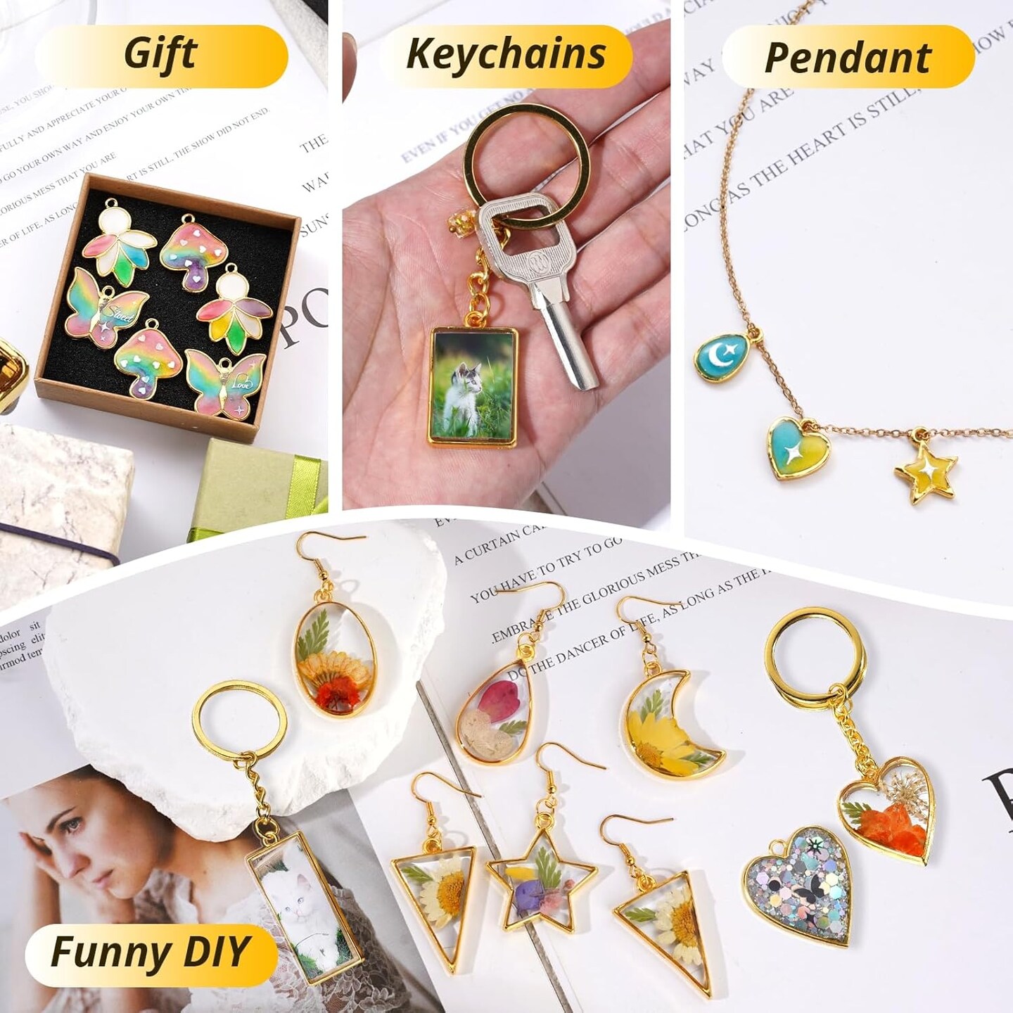 LET&#x27;S RESIN 172 pcs Open Bezels for Resin, 2 Size 36 Styles of Gold Hollow Frame Pendants Bezels with 100pcs Jump Rings, Unique Resin Bezels for Jewelry Making, Necklaces Earrings Making Supplies