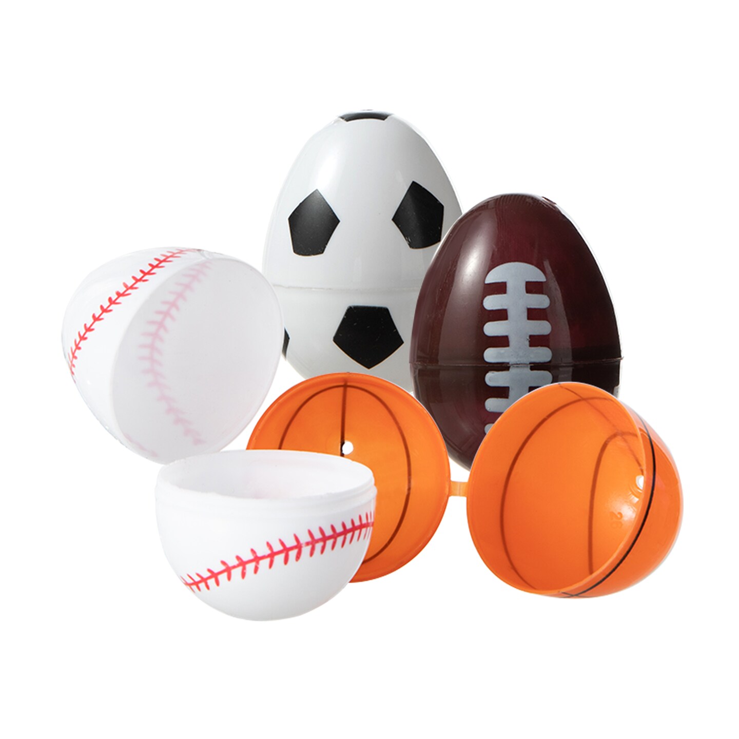 48PK 2.25&#x22;H Easter Plastic Fillable Sports Eggs, 12 of Each (Basketball, Football, Baseball, Soccer)
