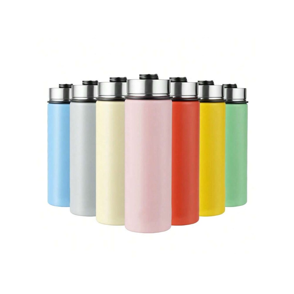 22 Oz Double-walled Insulated Stainless Steel Water Bottle with 2 Lids and Straw