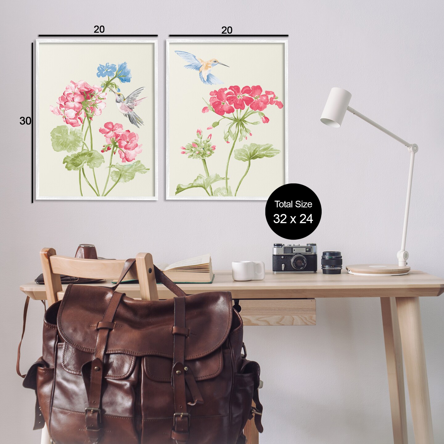 Stupell Industries Pink Geranium Hummingbirds 2 pc Framed Giclee Wall Art Set Design by Patricia Pinto