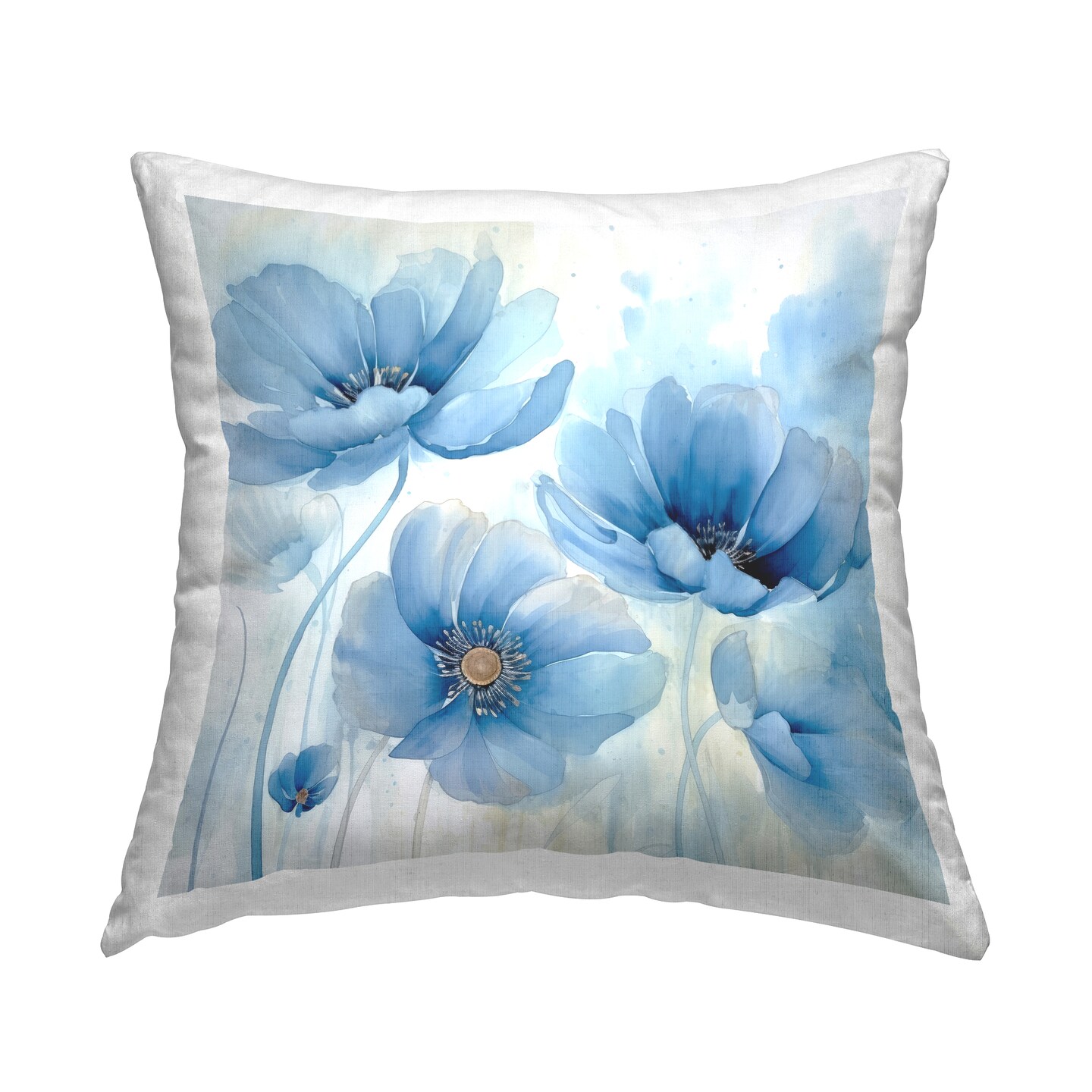 Blue Poppies Ombre Decorative Printed Throw Pillow Design by Irena Orlov, 18 x 7 x 18