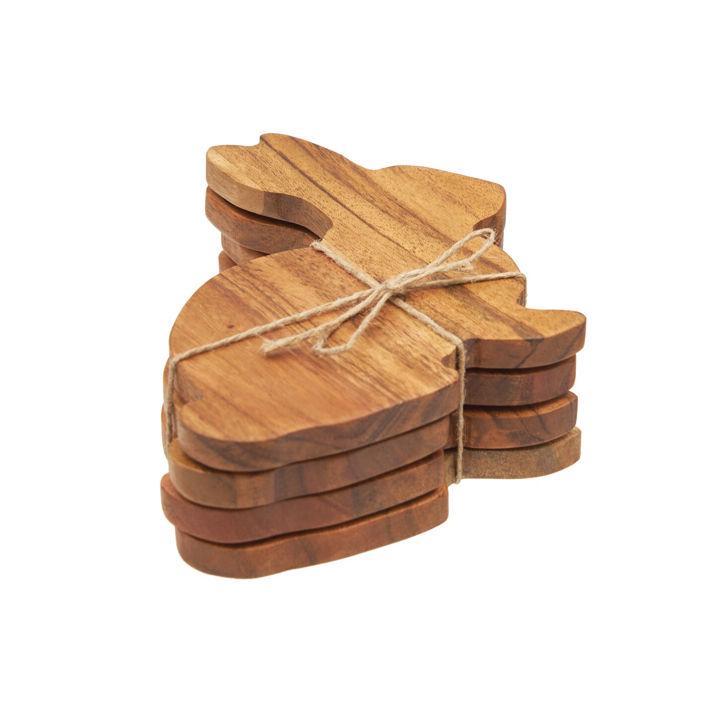 Easter Bunny Shaped Acacia Wood Premium Set of 4 Drink Coasters 4"