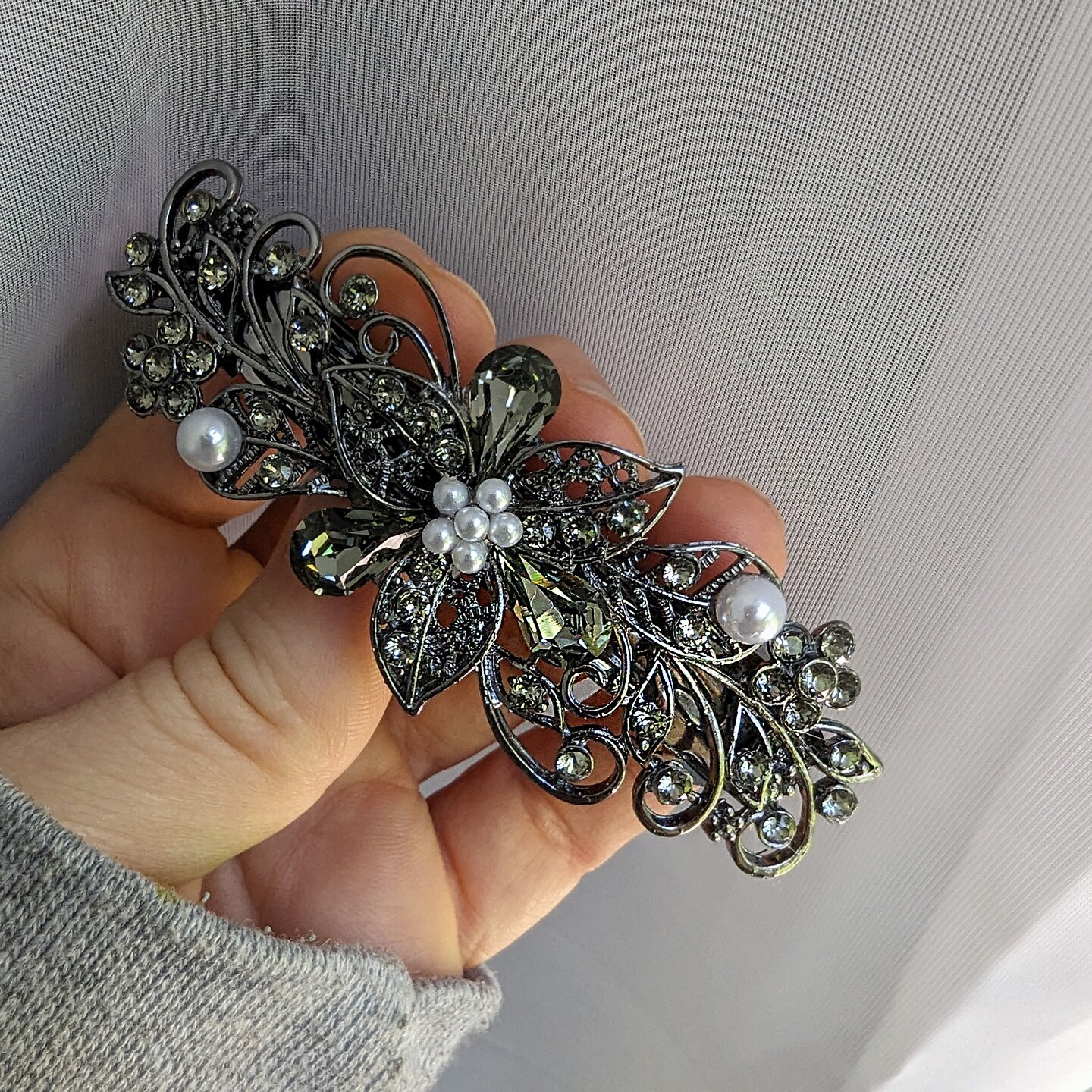 Vintage Elven Hair Barrette for Thick Hair: Black Diamond