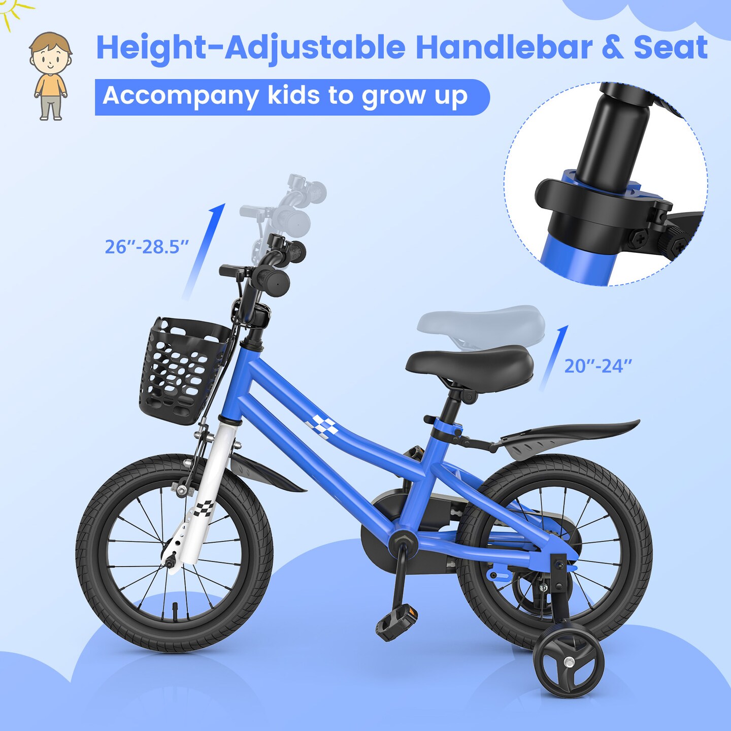 2 Training Wheels Kid's Bike with Adjustable Handlebar and Saddle