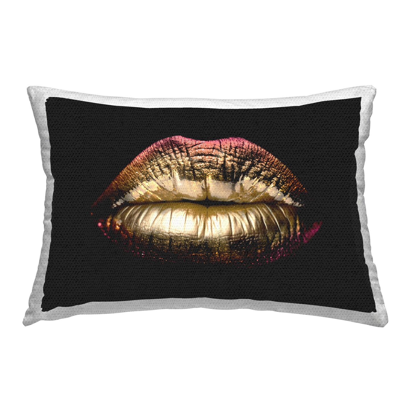 Pink & Gold Lipstick Outdoor Printed Pillow Design by Reinders, 14 x 7 x 20