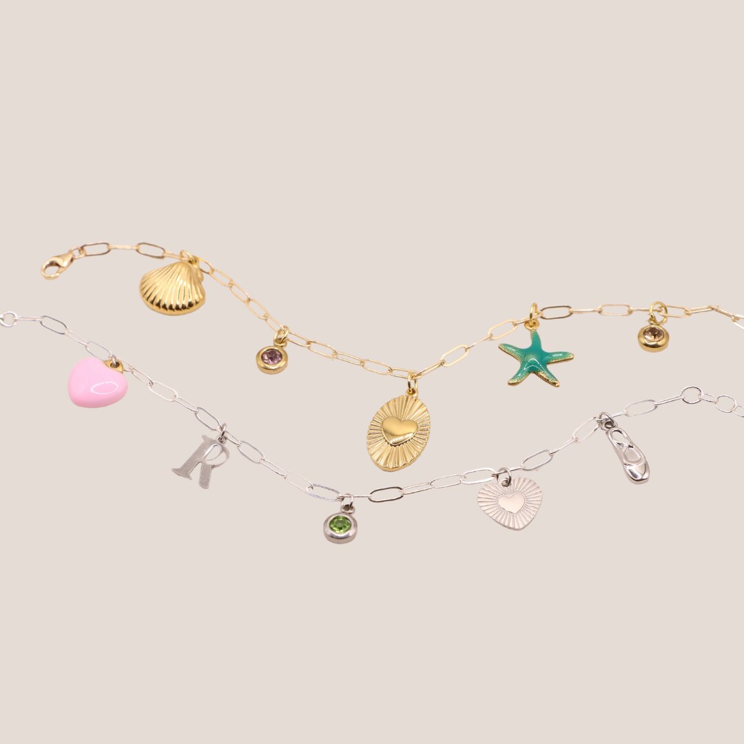 Build your Own Charm Bracelet Anti-Tarnish, Waterproof, Custom Charm  Bracelet, Personalized Gift, Gift for Her, Trendy Charm Bar, color: Silver 