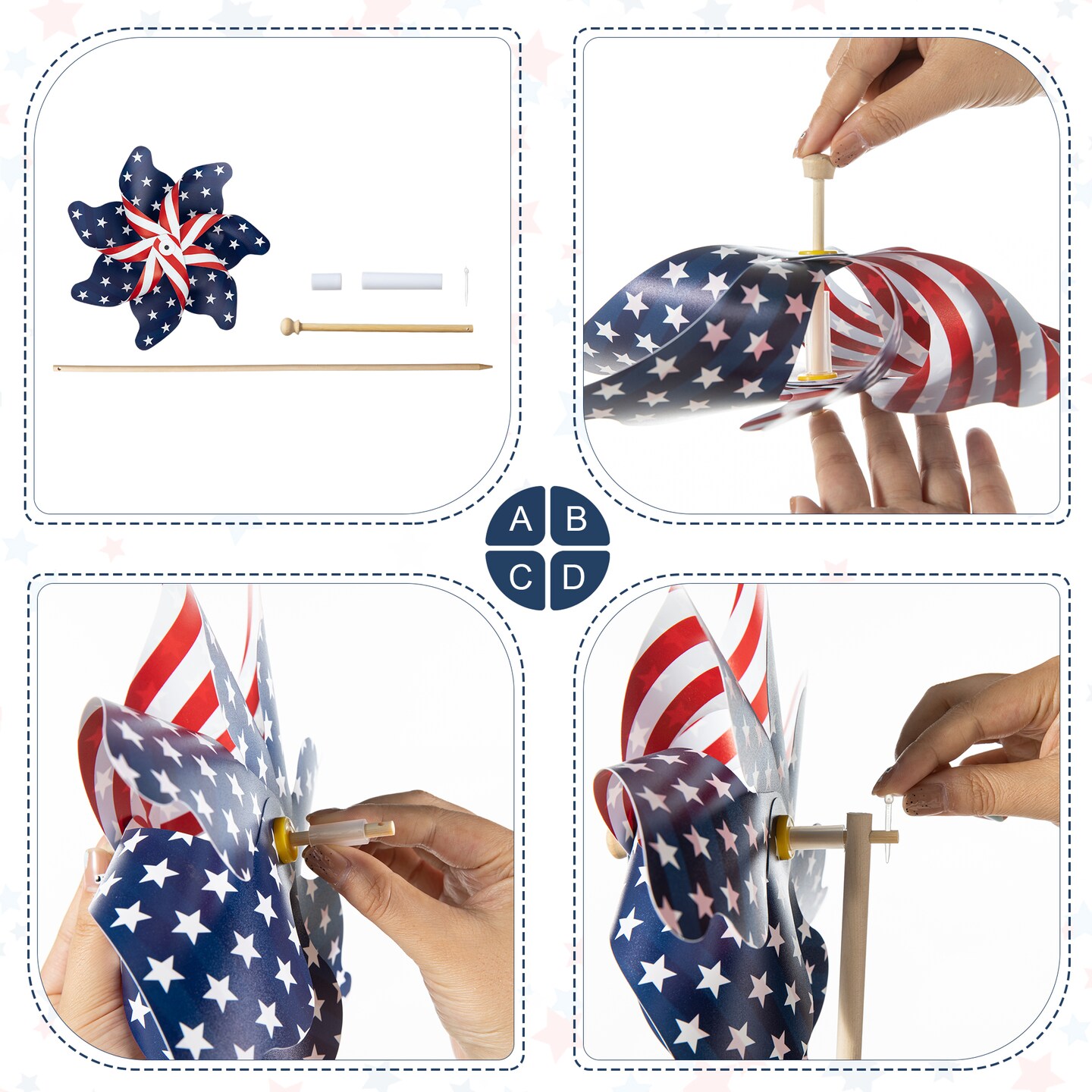 43.25&#x22;H Set of 8 Patriotic/Americana Plastic Windmills