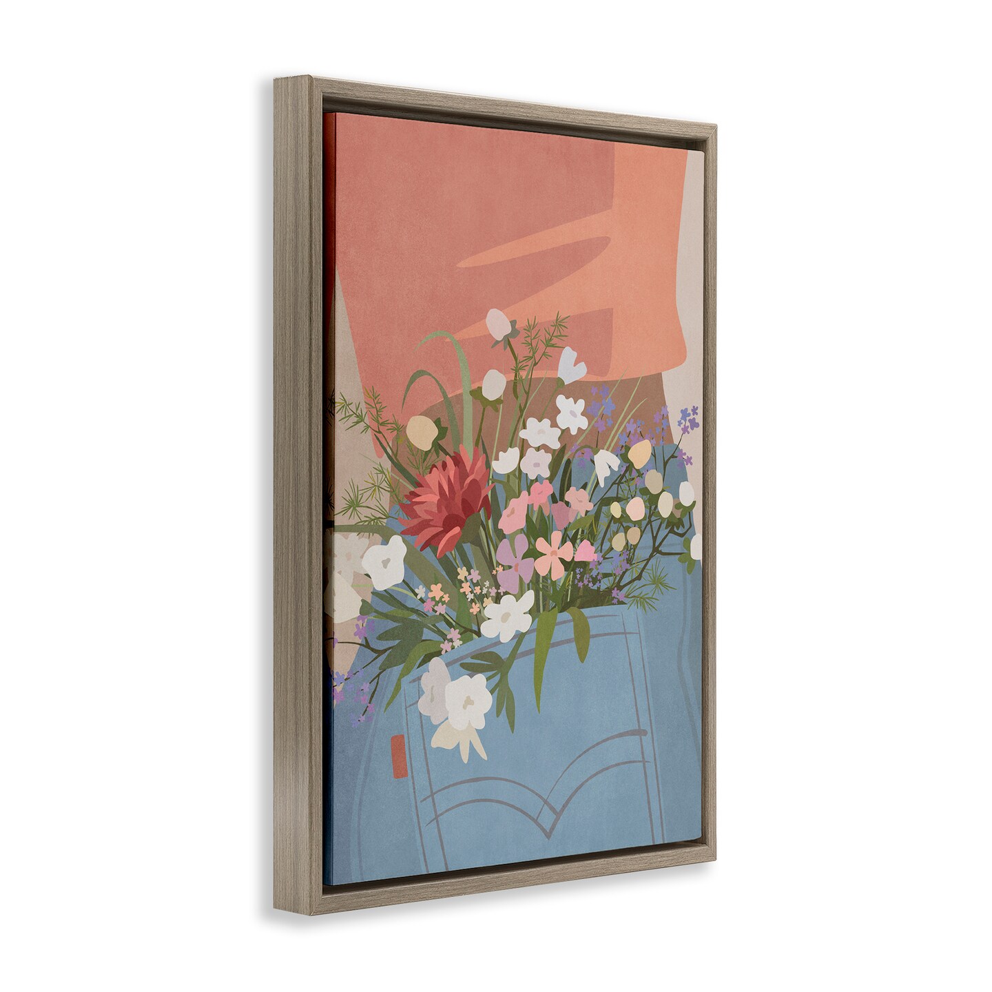 Stupell Industries Flowers in Jeans Pocket Framed Floater Canvas Wall Art Design by Nataly White
