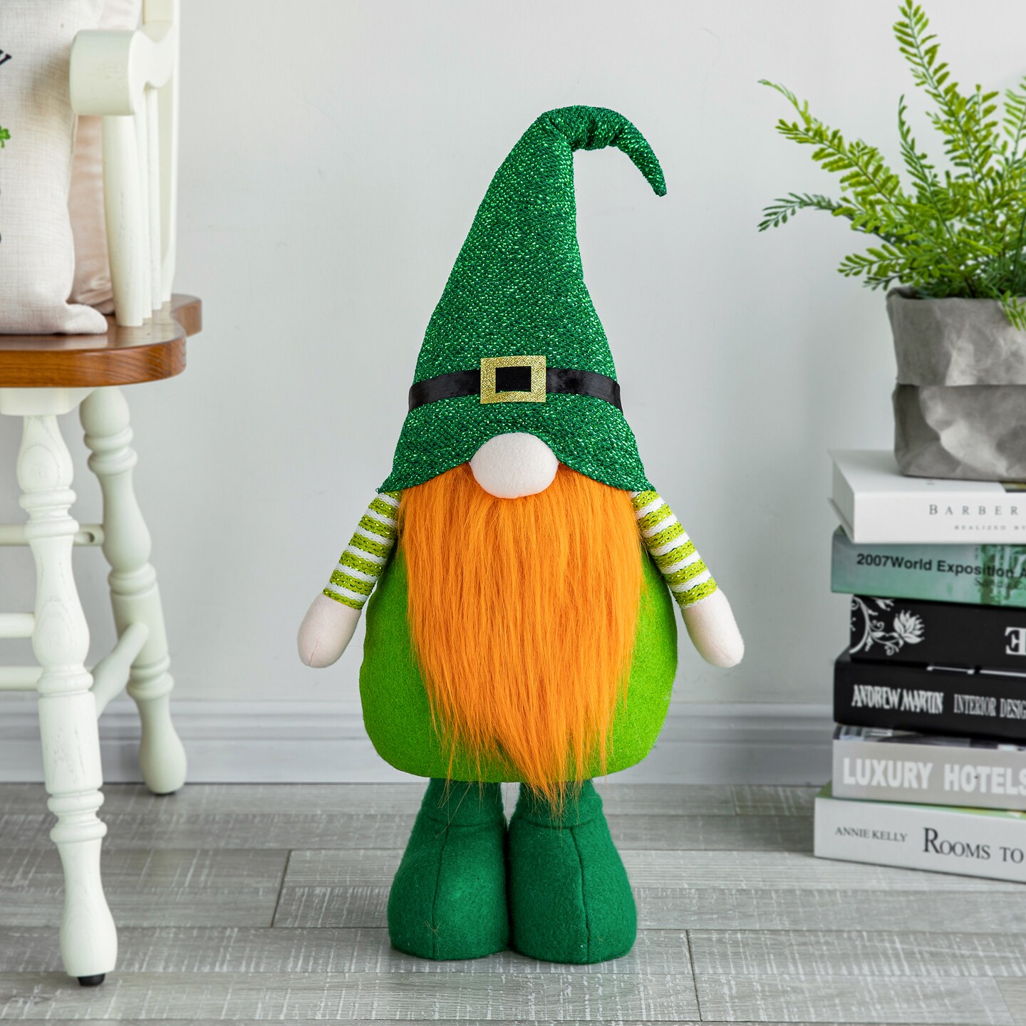 Set of 2 40''H Telescoped Fabric St. Patrick's Gnome Standing Decor
