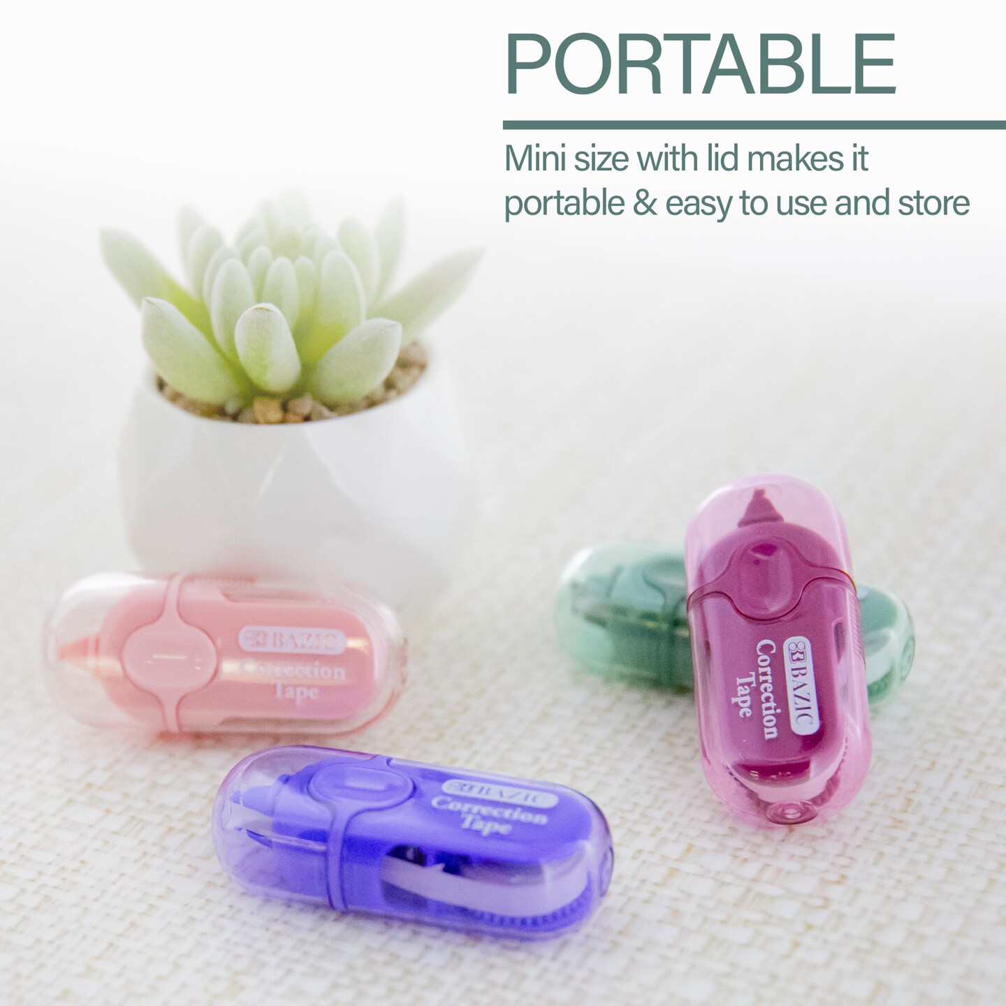 BAZIC Mini Correction Tape with Cap, 5 mm x 236 in, Dry White Film