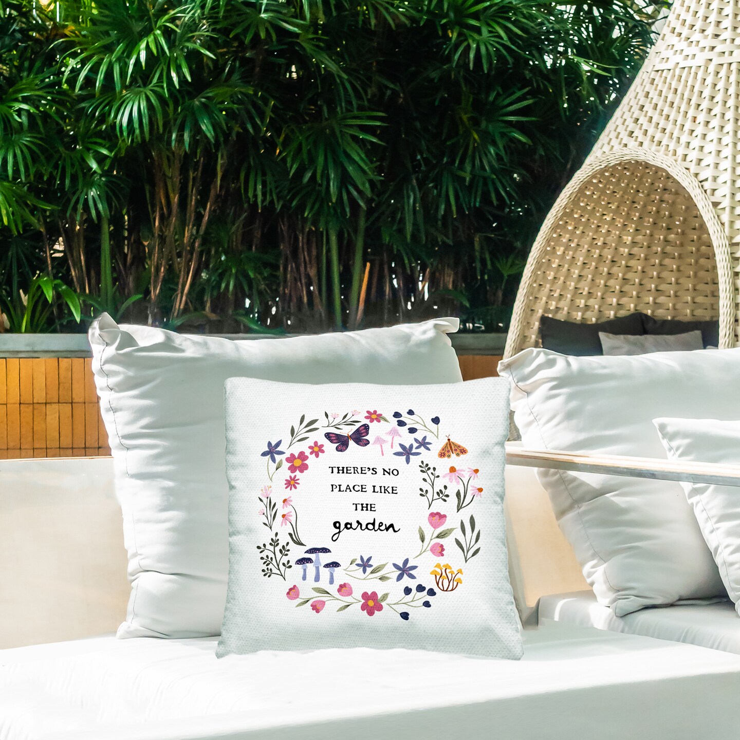 No Place Like Garden Wreath Outdoor Printed Pillow Design by JJ Design House LLC, 18 x 7 x 18