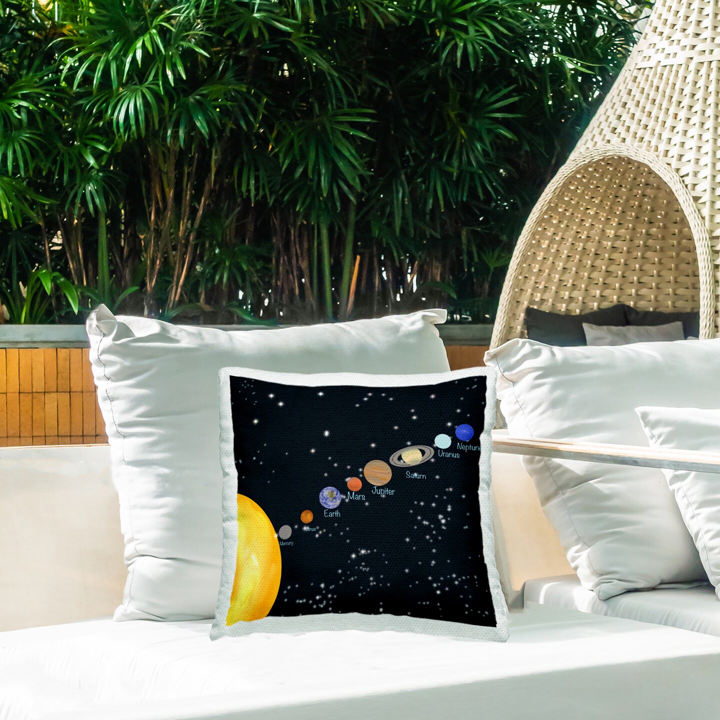 Solar System Planets Outdoor Printed Pillow Design by Ashley Singleton, 18 x 7 x 18