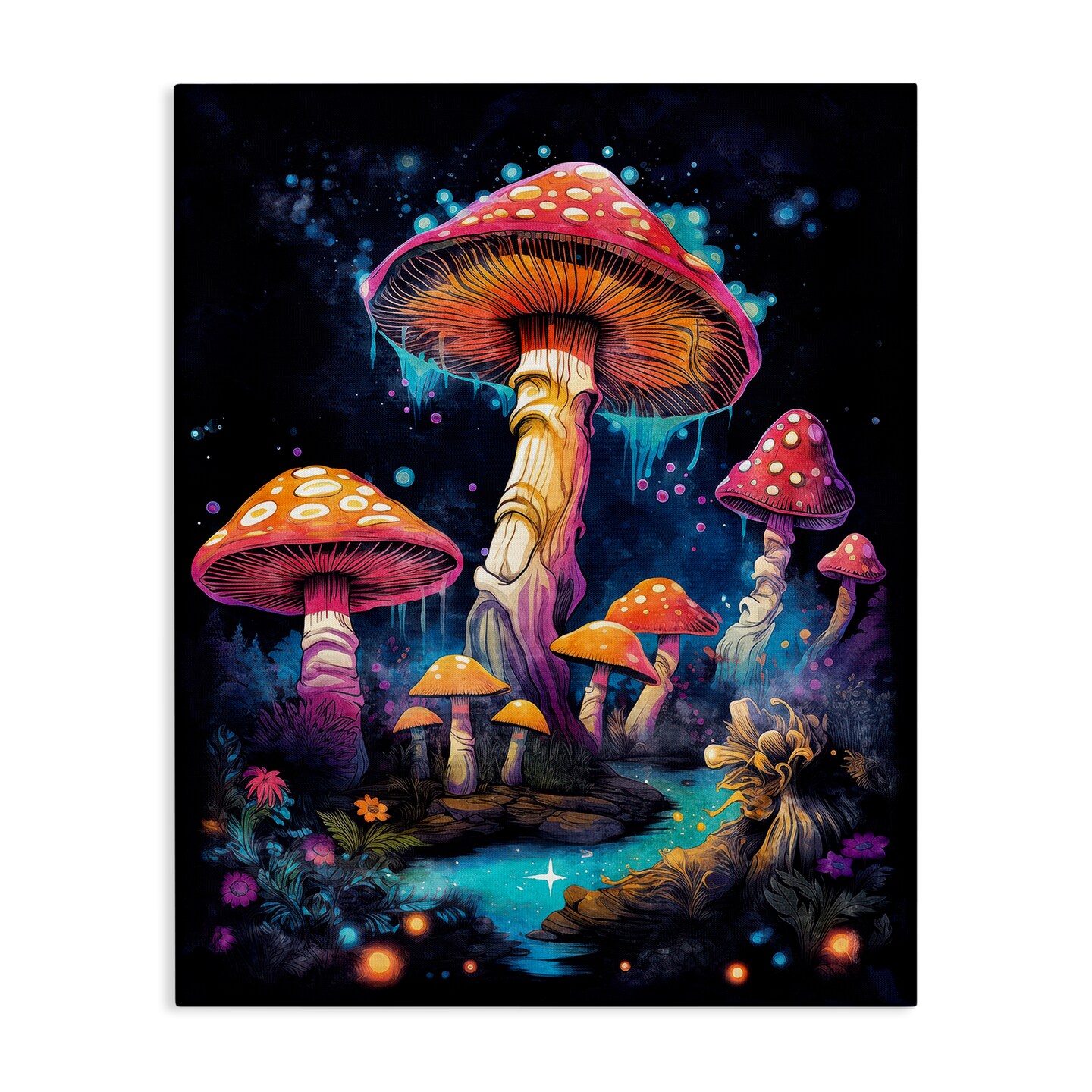Stupell Industries Psychedelic Mushroom Scene Canvas Wall Art Design by Nina Blue