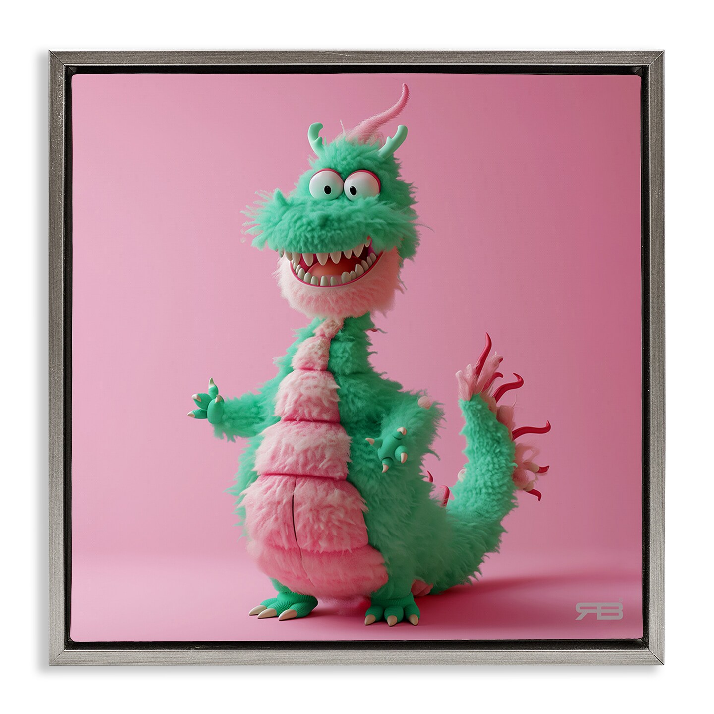Stupell Industries Happy Green Dragon Framed Floater Canvas Wall Art Design by RB