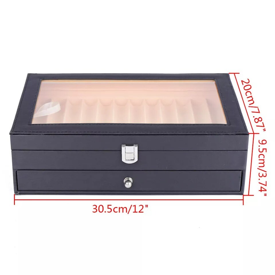 24 Fountain Pen Leather Display Box Holder Organizer Storage Collector Case