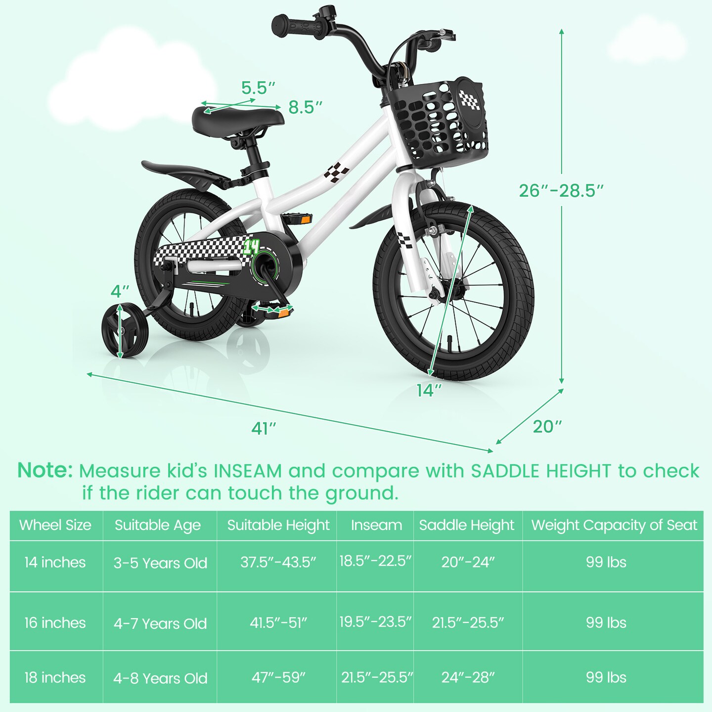 2 Training Wheels Kid&#x27;s Bike with Adjustable Handlebar and Saddle