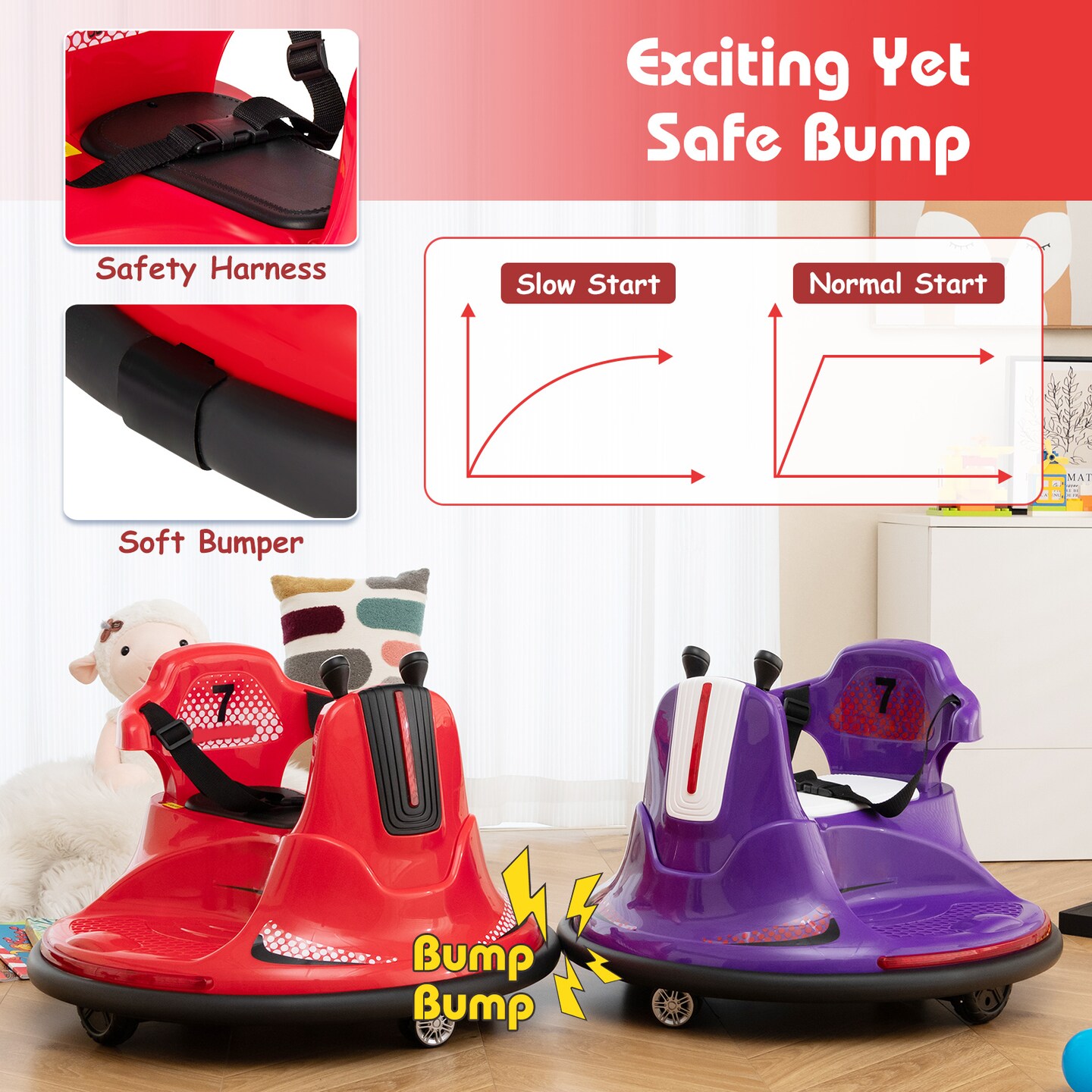 12V Kids Ride On Bumper Car with Remote Control Lights and Music