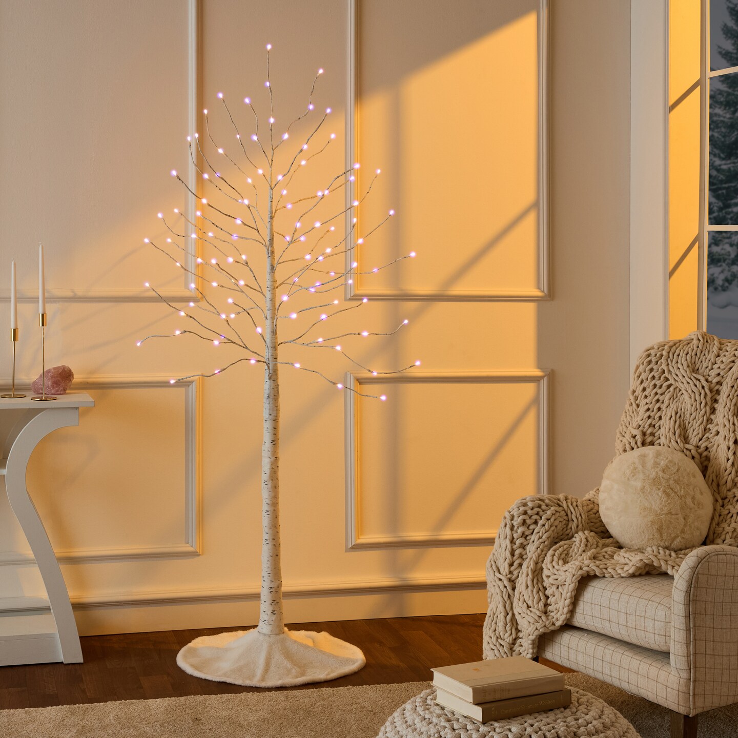 Best Choice Products Set of 3 Lighted Twig Birch Trees, 4ft, 6ft, 8ft w/ 300 LEDs, Warm White, Multicolor Lights