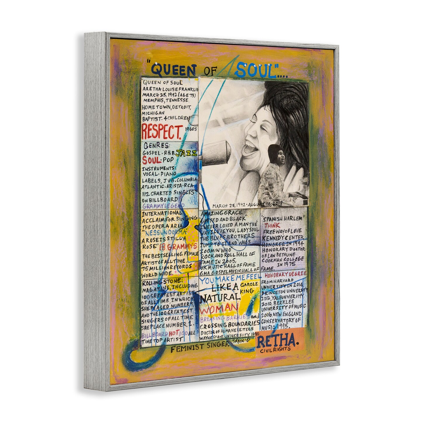 Stupell Industries Aretha Franklin Collage Framed Giclee Wall Art Design by Sabin
