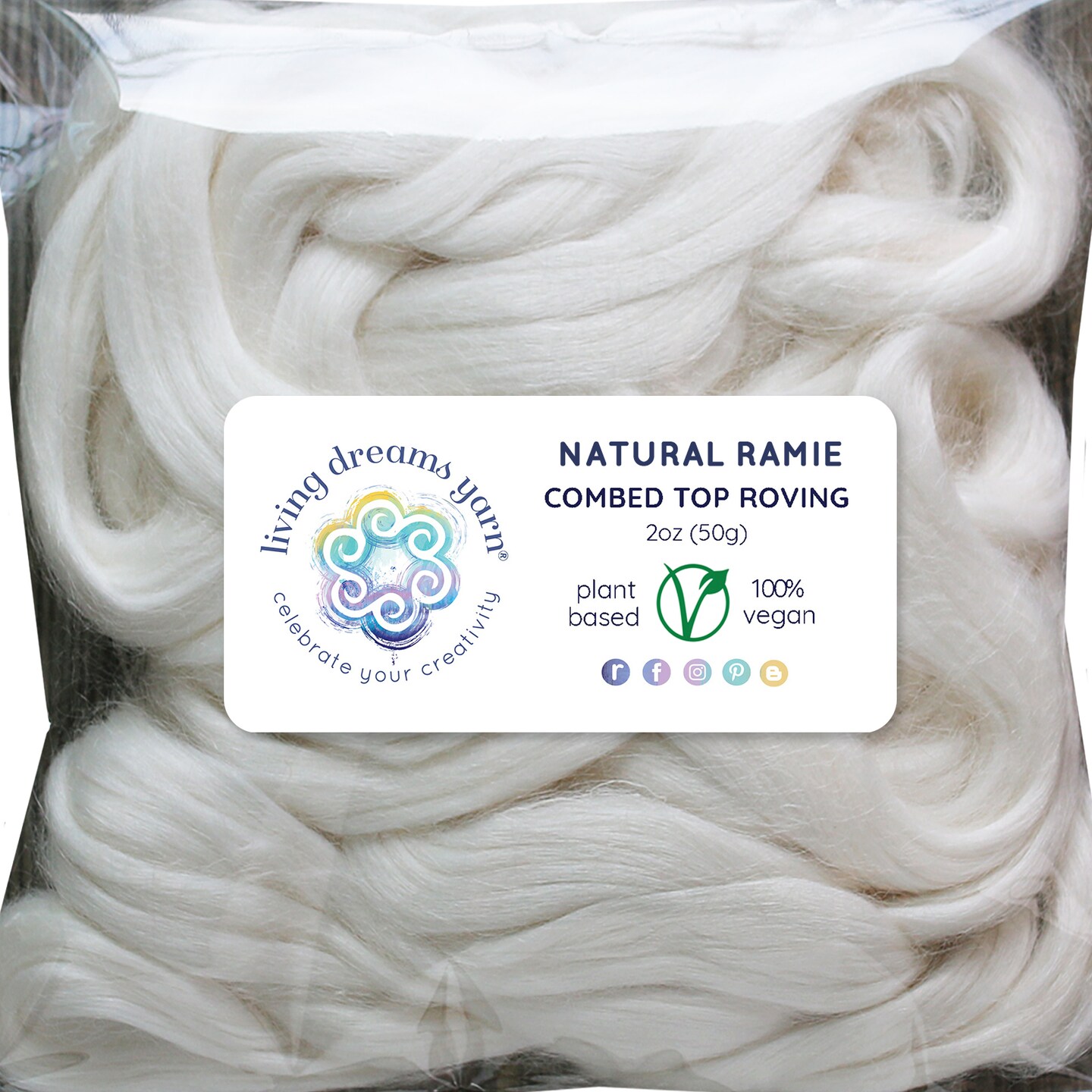 2oz Ramie Fiber: Natural White Undyed Combed Top Roving. Plant Based, Eco Friendly, Vegan