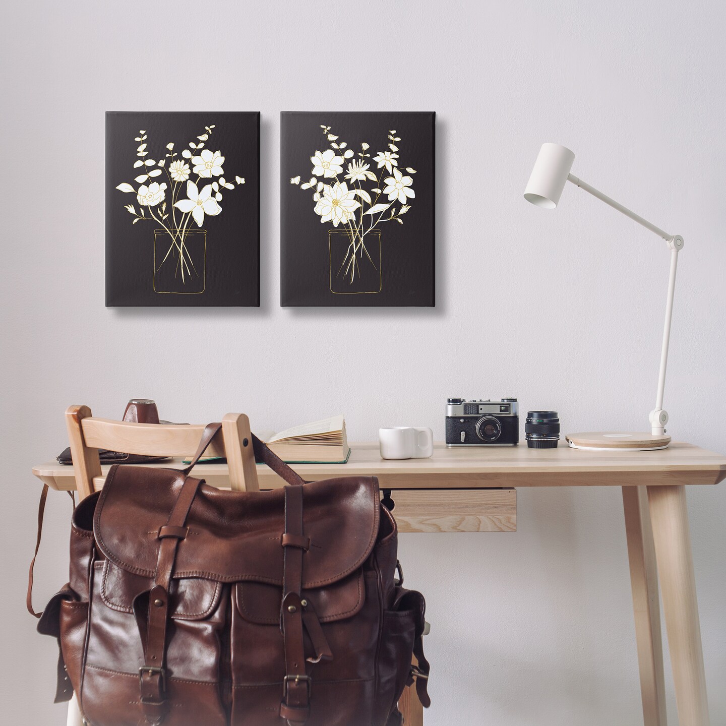 Stupell Industries Minimalist Flower Sketch in Jar 2 pc Canvas Wall Art Set Design by Nan