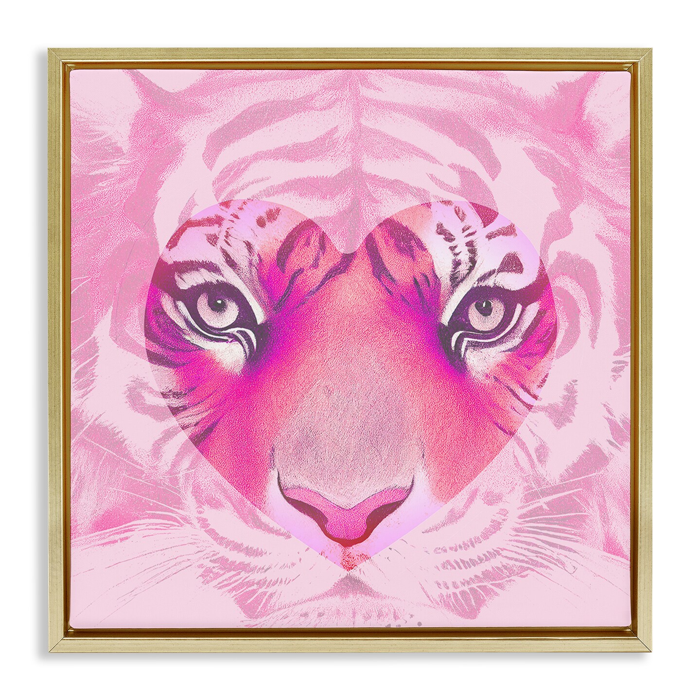 Stupell Industries Pink Heart Tiger Face Framed Floater Canvas Wall Art Design by Daphne Polselli
