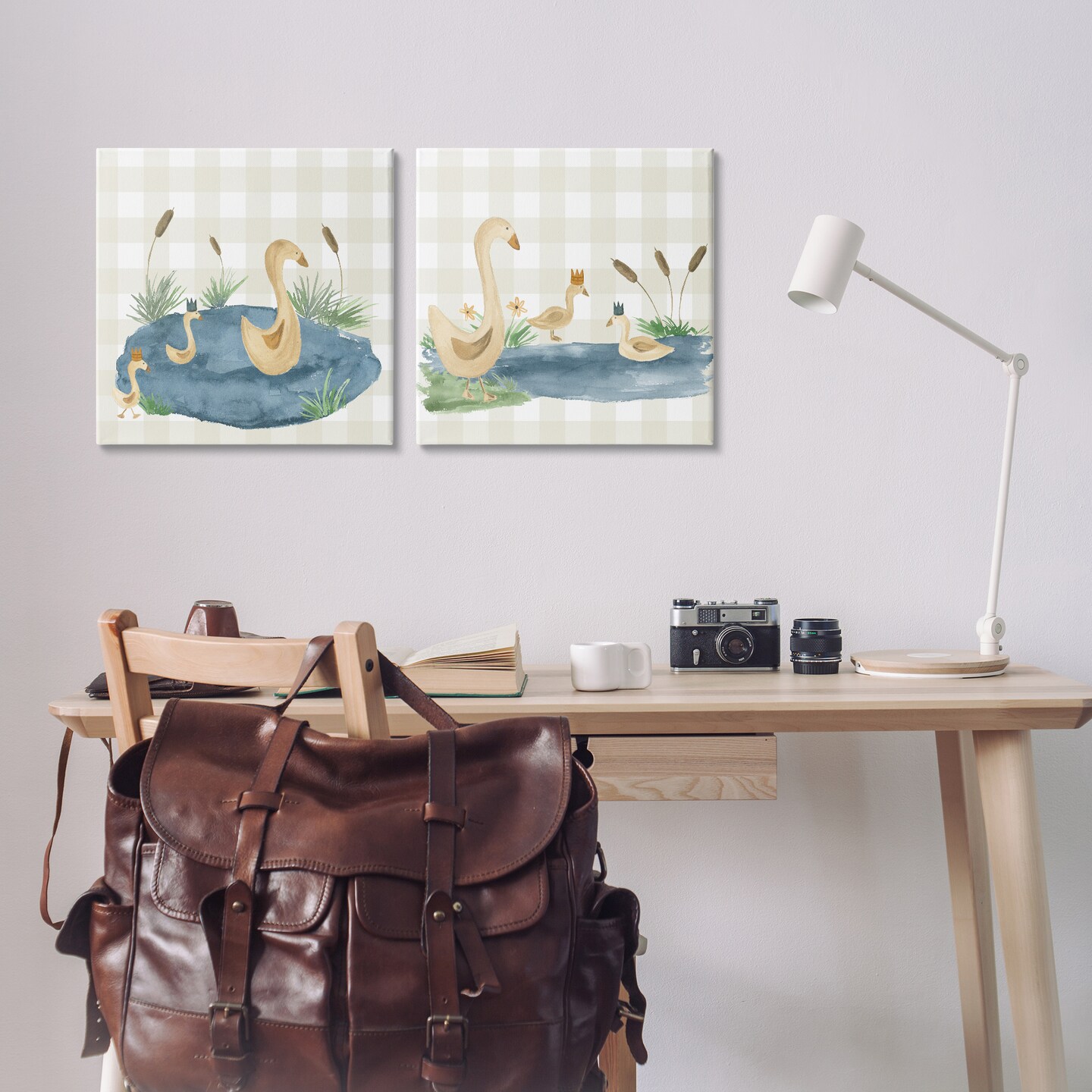 Stupell Industries Swan Family in Pond 2 pc Canvas Wall Art Set Design by Lucille Price