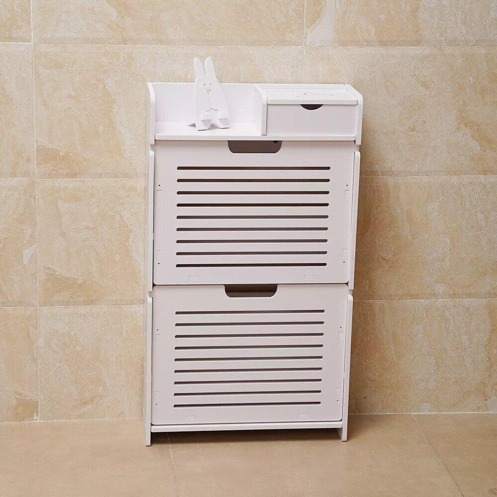 White Modern Shoe Rack PVC Shoe Storage Cabinet Tipping Bucket Storage Stand