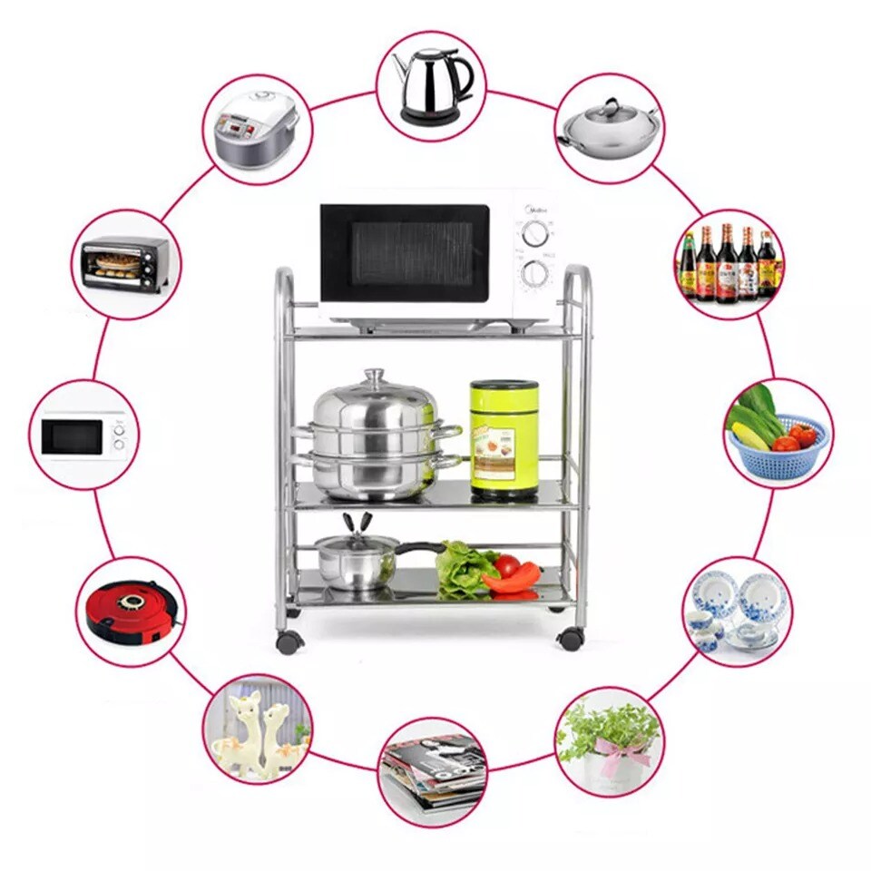 3 Tier Rolling Storage Rack Cart Kitchen Utility Cart Organizer Stand + 4 Wheels