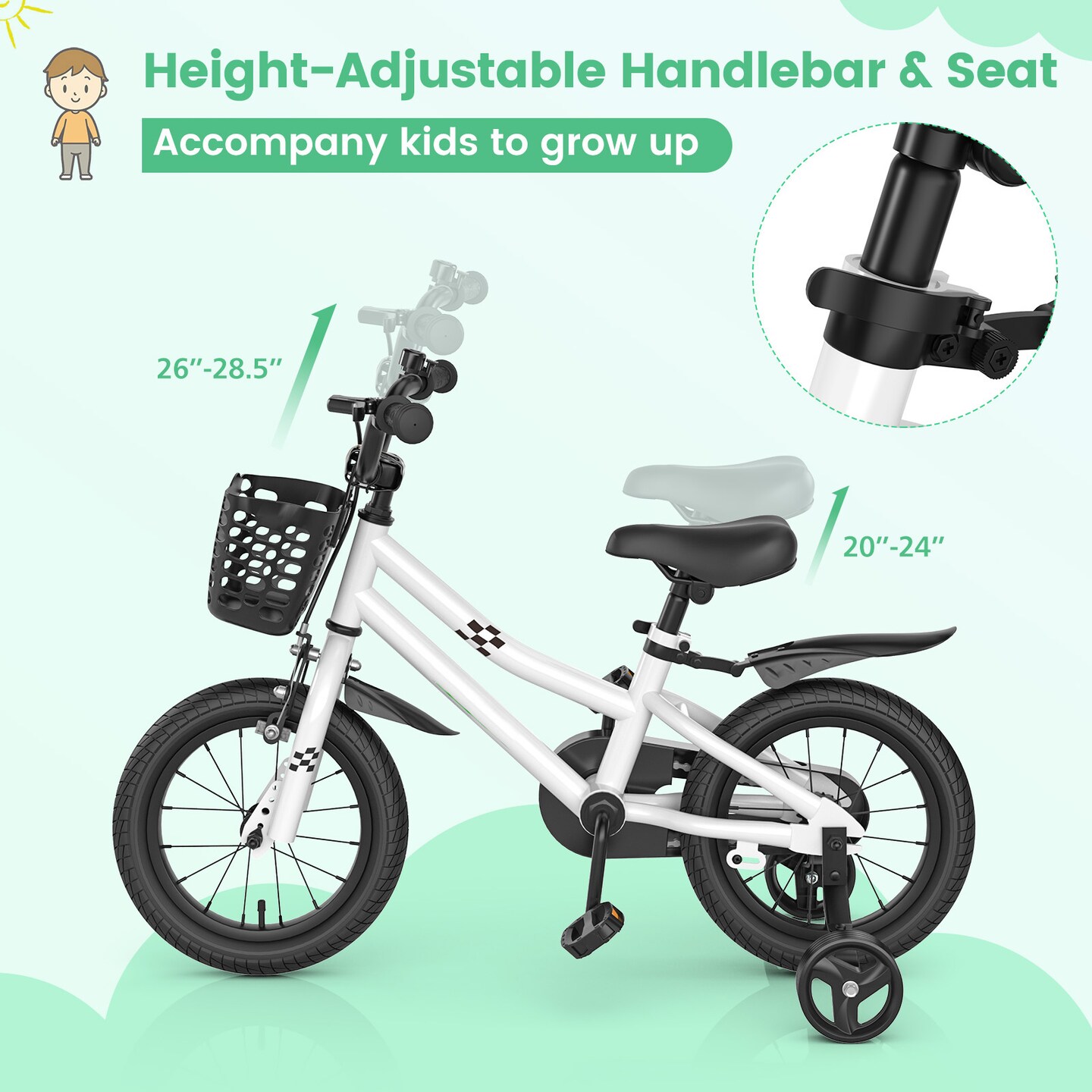 2 Training Wheels Kid&#x27;s Bike with Adjustable Handlebar and Saddle