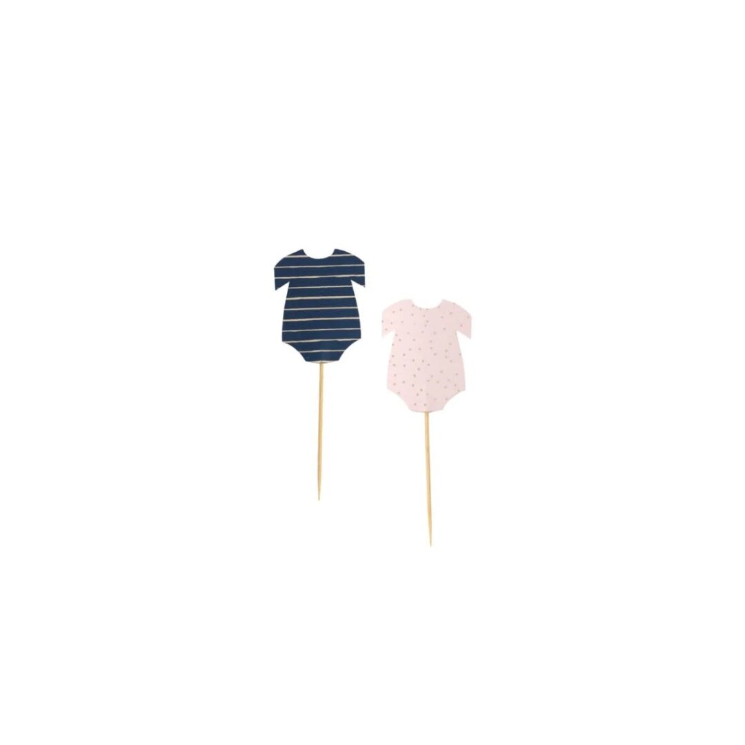 Navy &#x26; Pink Baby Onesie Cupcake Toppers for Gender Reveal or Baby Shower Party Decor
