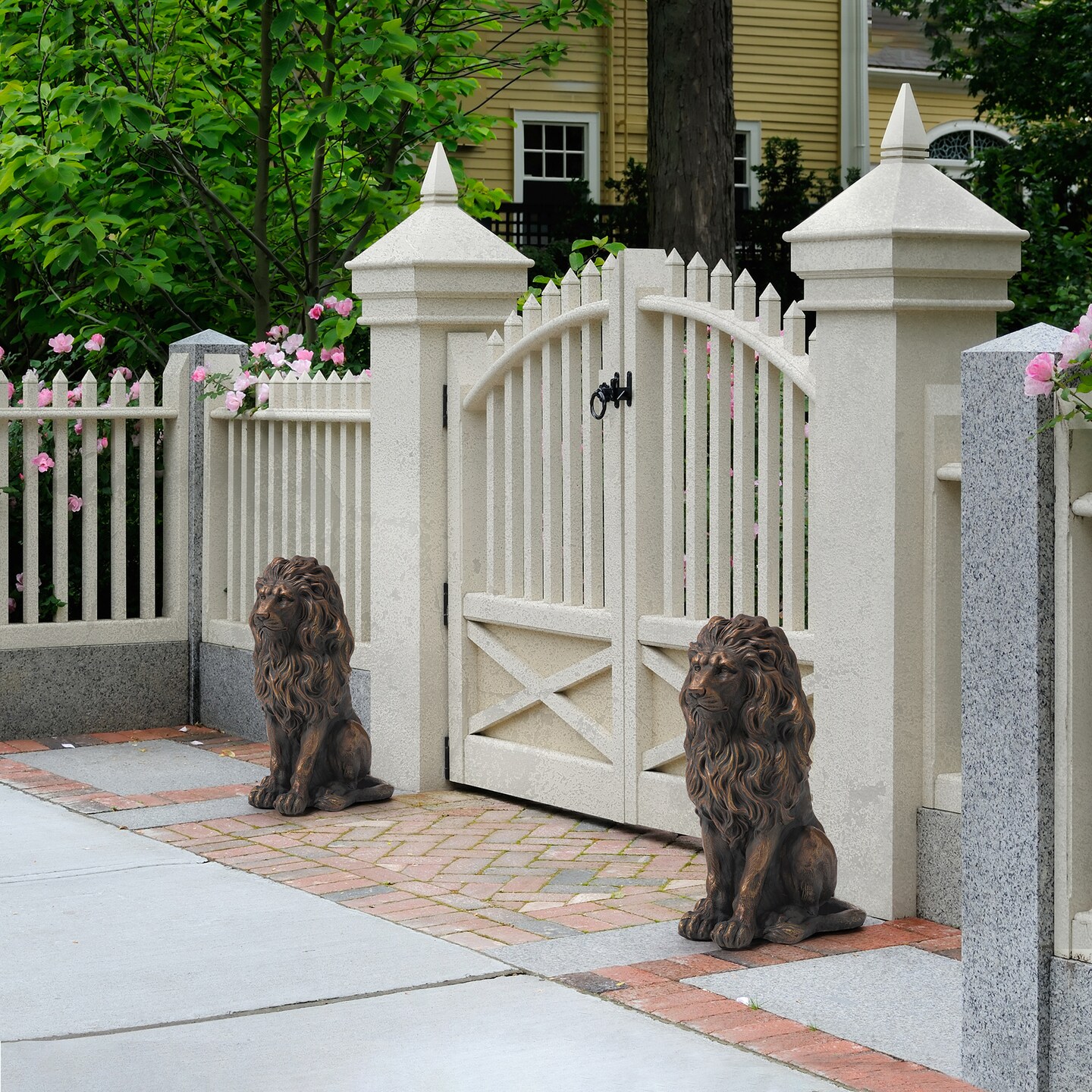 Set of 2 20.75&#x22;H Bronze/Black MGO Guardian Sitting Lion Statue