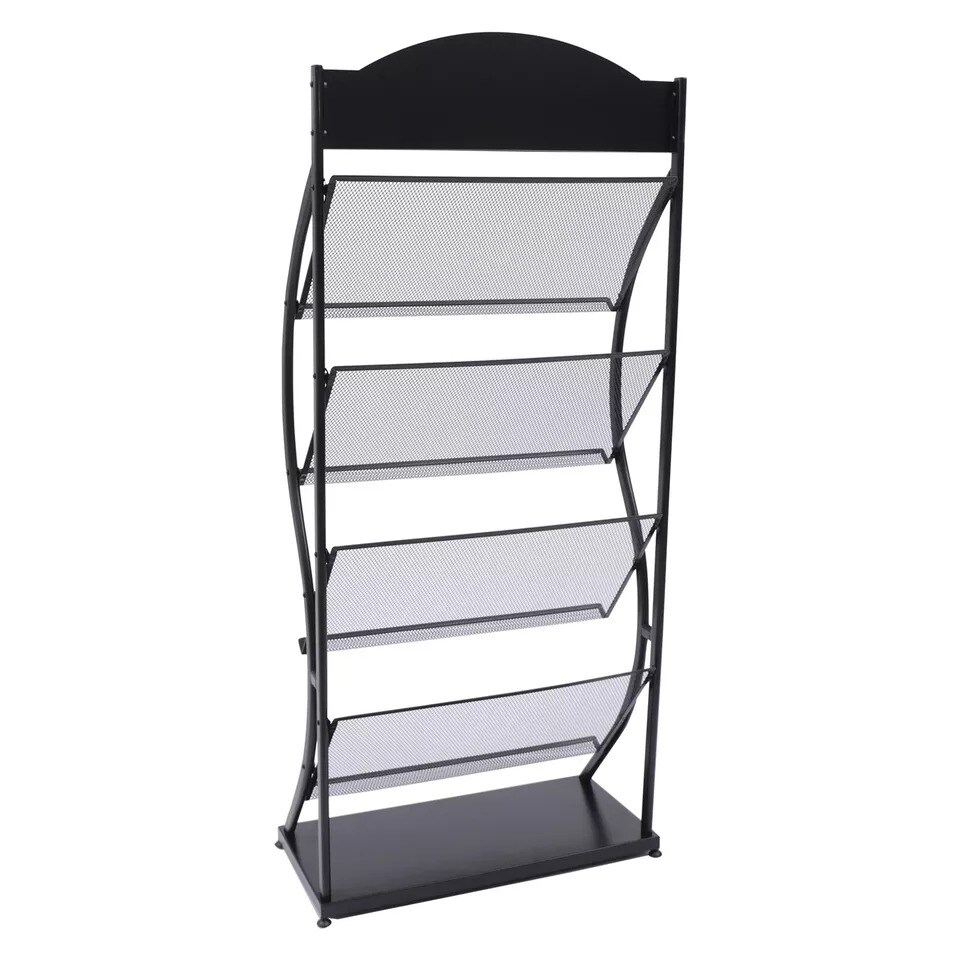 Freestanding Magazine Newspaper Book Rack Office Display Organizer Metal Stand