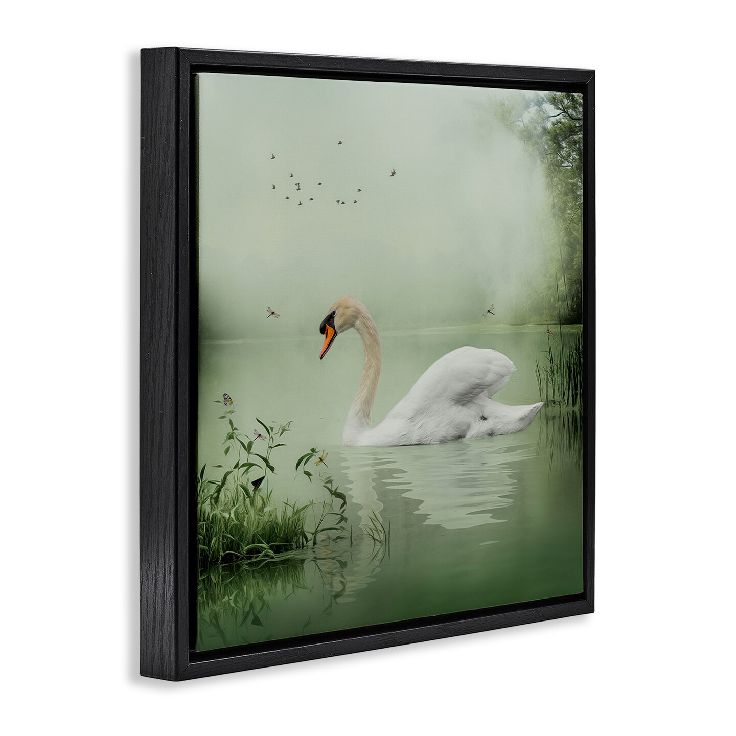 Stupell Industries Swan's Sanctuary Misty Lake Framed Floater Canvas Wall Art Design by Kelley Parker