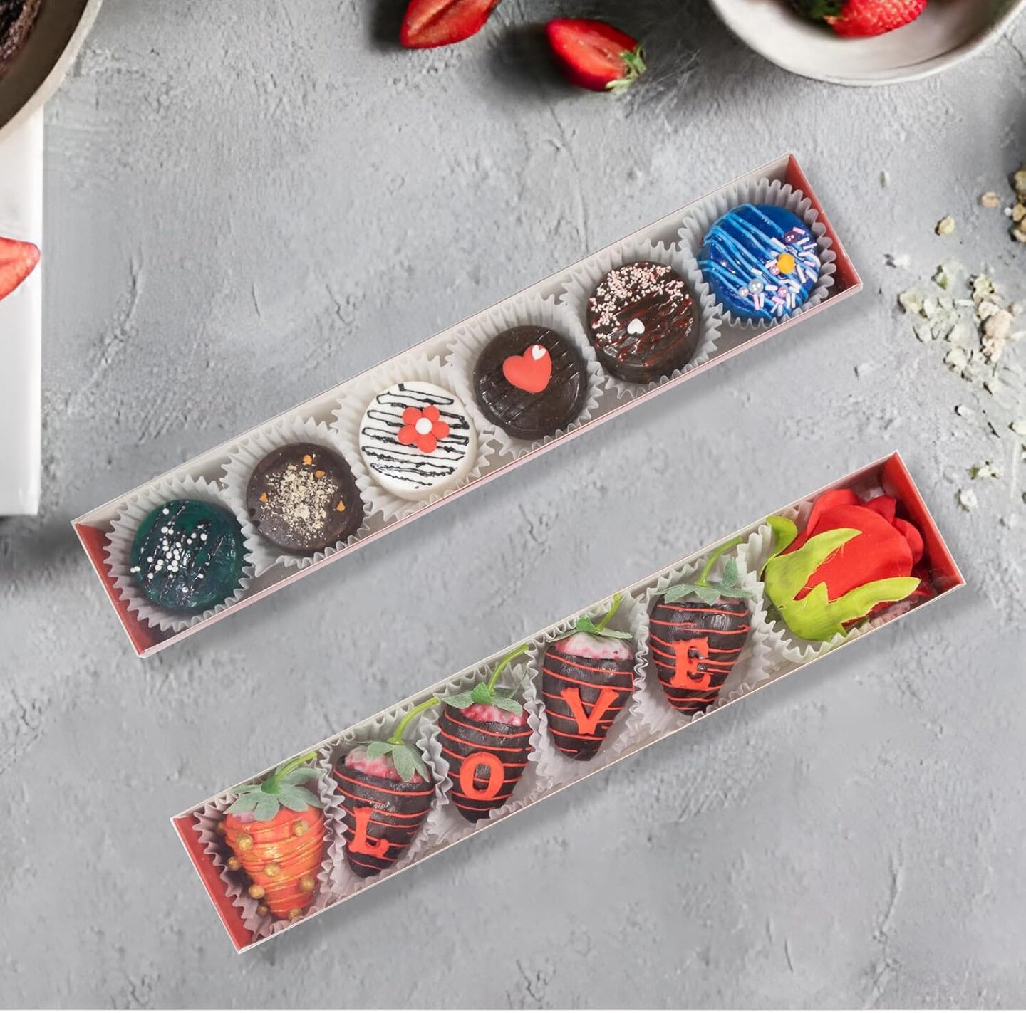 15Pack 12x2&#xBC;x2 Inches Chocolate Covered Strawberries Boxes for 6 Macaron boxes Chocolate Truffle Boxes Cookies boxes Bakery Boxes with Clear Window