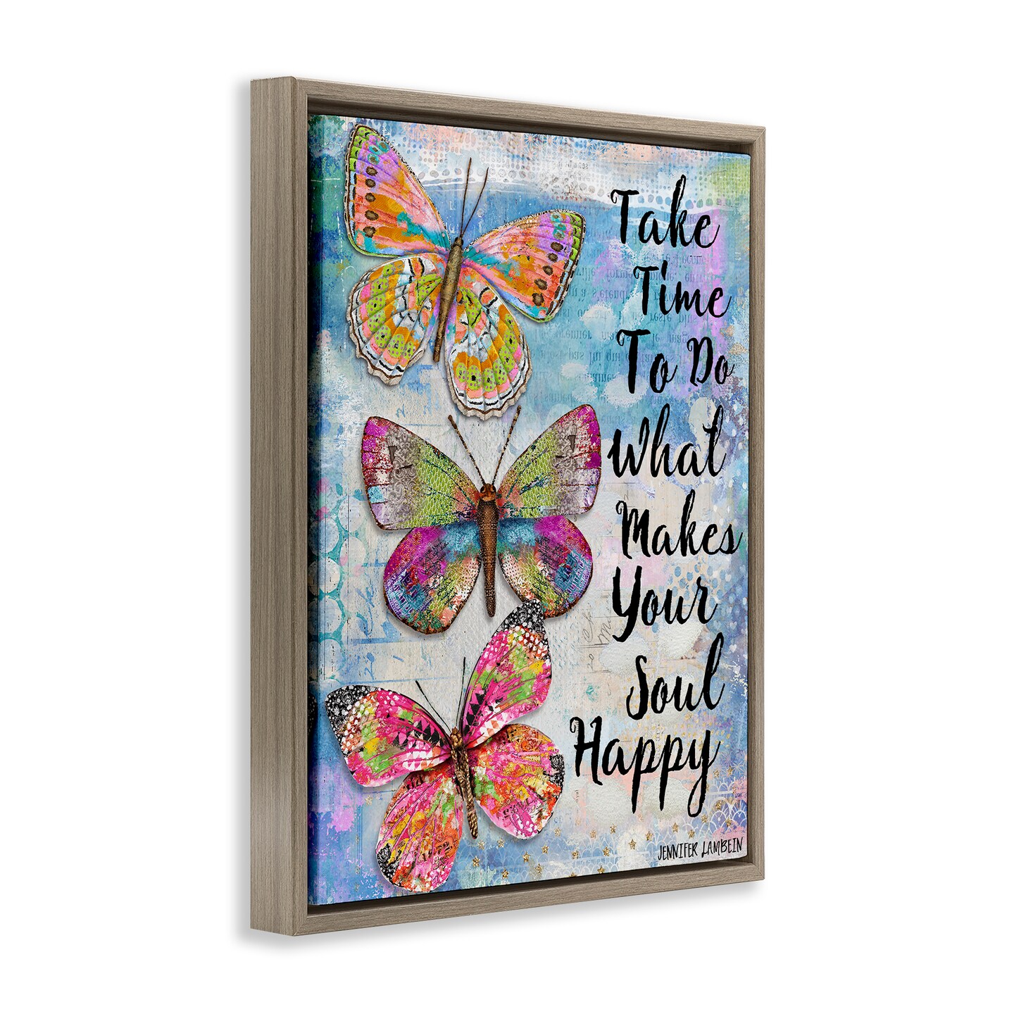 Stupell Industries Makes Your Soul Happy Butterfly Framed Floater Canvas Wall Art Design by Jennifer Lambein
