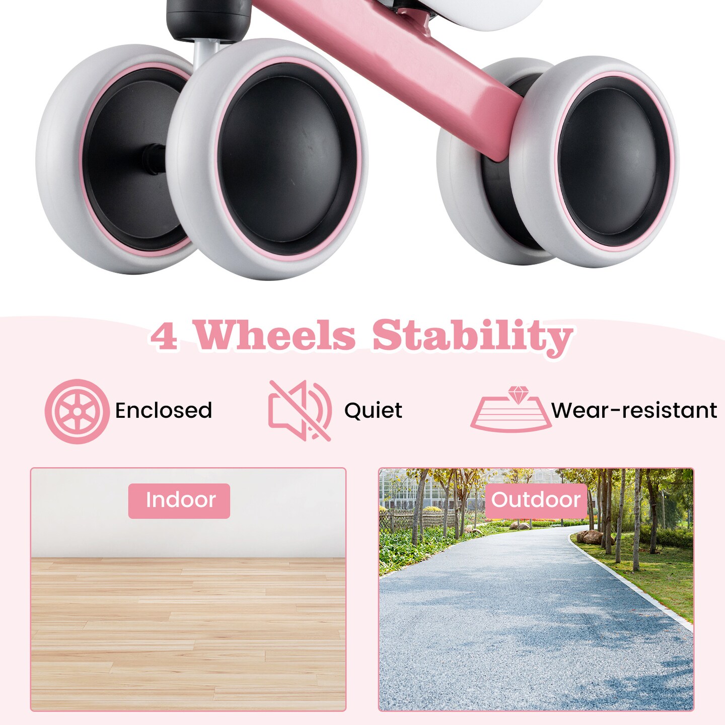 4 Wheels No-Pedal Baby Balance Bike Perfect for Indoor and Outdoor Use