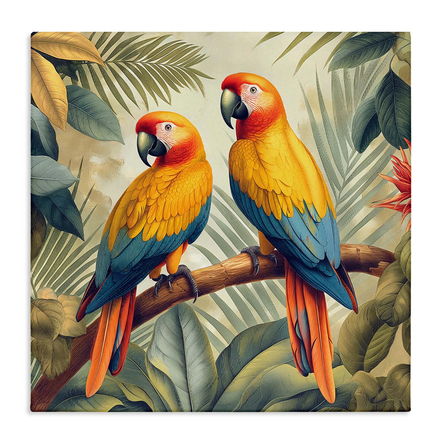 Stupell Industries Parrot Duo on Branch Canvas Wall Art Design by